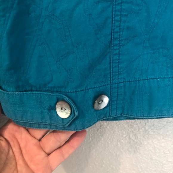 Chico’s All Cotton Cropped Jacket Quilted Adjustable Fit Front Pockets Turquoise - Picture 4 of 10